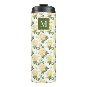 Elegant Yellow Hydragea Floral Monogram Thermal Tumbler
