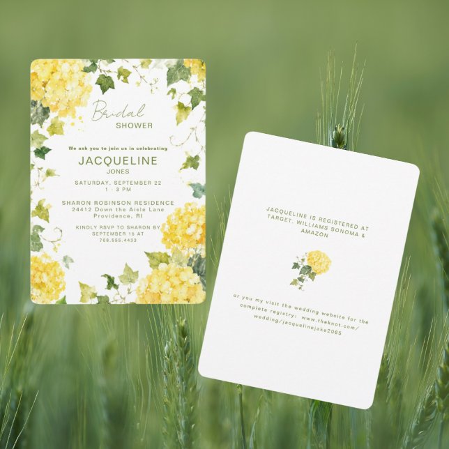 Elegant Yellow Hydrangea  Bridal Shower II Invitation (Creator Uploaded)