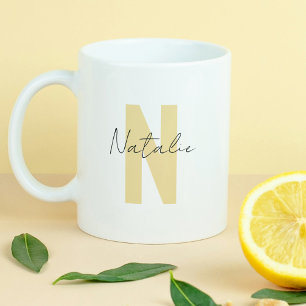 Elegant Yellow Initial Letter Simple Monogram Name Coffee Mug