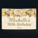 Elegant Yellow Ivory Cream Floral 90th Birthday Banner<br><div class="desc">Elegant dusty yellow and ivory/cream-coloured watercolor floral 90th birthday party banner,  Personalised with the name and age of the guest of honour along with her party date. Contact me for assistance with your customisations or to request additional matching or coordinating Zazzle products for your party.</div>