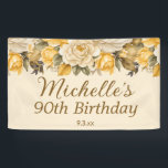 Elegant Yellow Ivory Cream Floral 90th Birthday Banner<br><div class="desc">Elegant dusty yellow and ivory/cream-coloured watercolor floral 90th birthday party banner,  Personalised with the name and age of the guest of honour along with her party date. Contact me for assistance with your customisations or to request additional matching or coordinating Zazzle products for your party.</div>