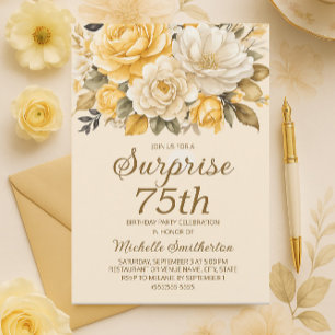 Elegant Yellow Ivory Cream Floral Surprise Invitation