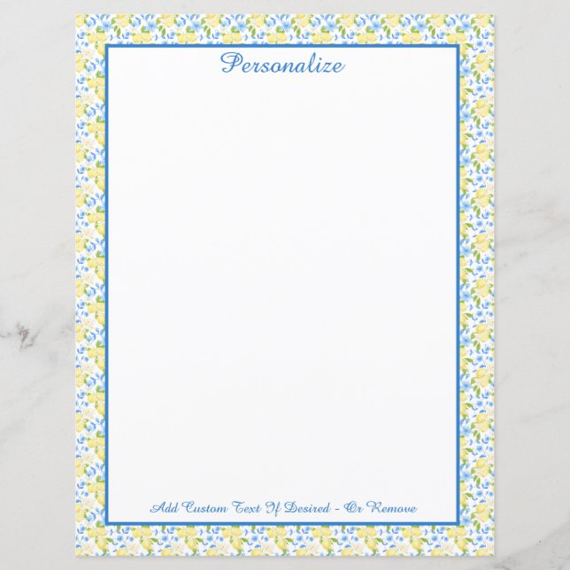 Elegant Yellow Lemon Fruit Blue Vine Personalised (Front)