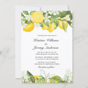 Elegant Yellow Lemons Watercolor Wedding Invitation