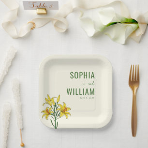 Elegant Yellow Lily Floral Paper Plate