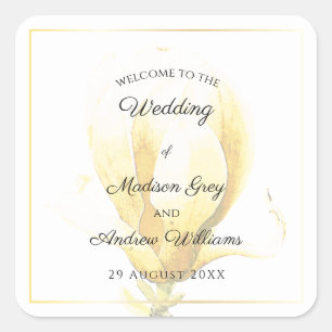 Elegant Yellow Magnolia Wedding Square Sticker