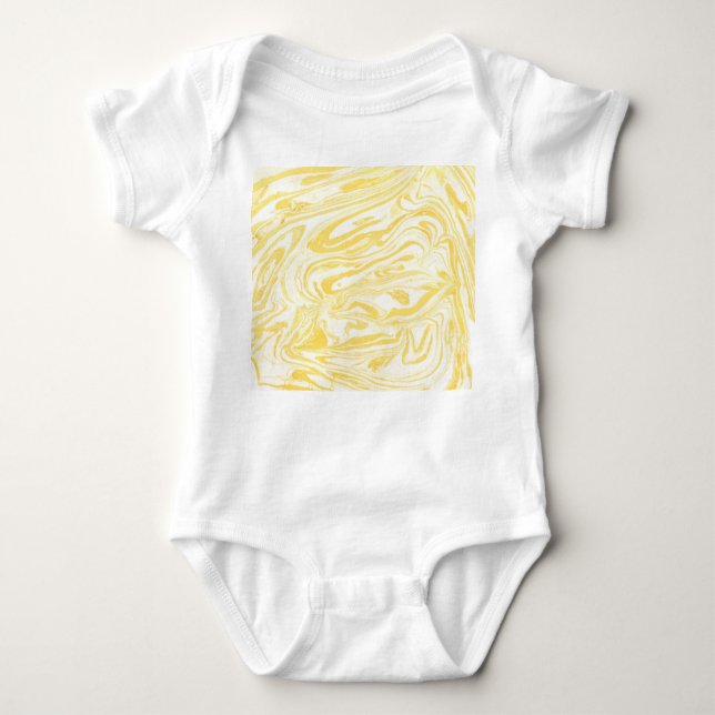 Elegant Yellow Marble: Hand-Drawn Texture Baby Bodysuit (Front)