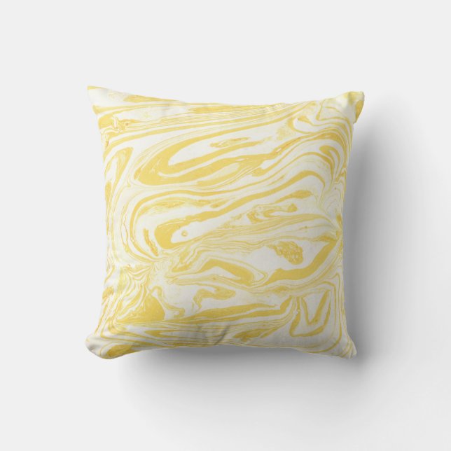 Elegant Yellow Marble: Hand-Drawn Texture Cushion (Front)