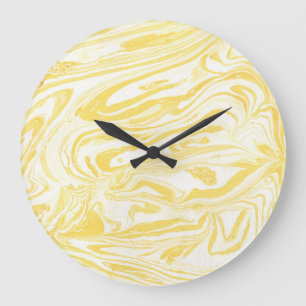 Elegant Yellow Marble: Hand-Drawn Texture Large Clock