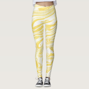Elegant Yellow Marble: Hand-Drawn Texture Leggings