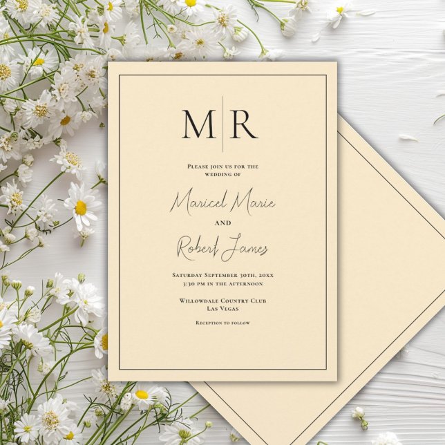 Elegant Yellow Monogram Modern Wedding Invitation (Creator Uploaded)