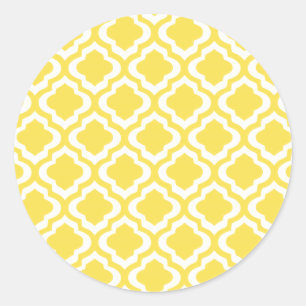 Elegant Yellow Moroccan Trellis Quatrefoil Clover Classic Round Sticker