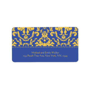 Elegant Yellow n Royal Blue Damask Address Label