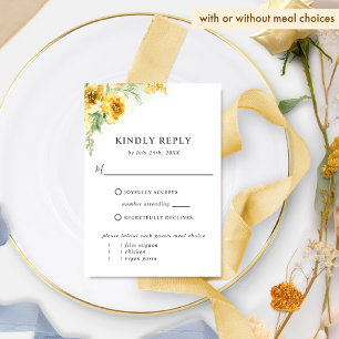Elegant Yellow Ochre Floral With/without Meal RSVP Card