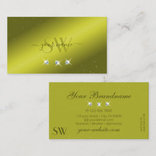 Elegant Yellow Olive Green Sparkle Jewels Monogram Business Card