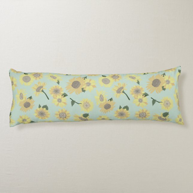 Elegant Yellow Orange Blue Sunflowers Body Cushion (Back)