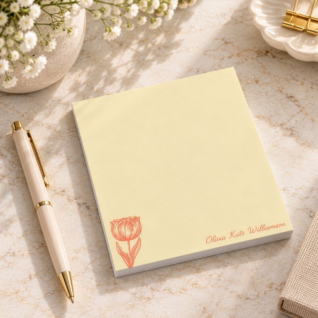 Elegant Yellow Orange Floral Personalised Script  Notepad (Creator Uploaded)
