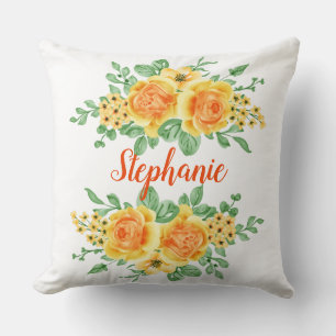 Elegant Yellow Orange Rose Floral Personalised  Cushion