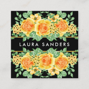 Elegant Yellow Orange Rose Flower Event Planner Square Business Card