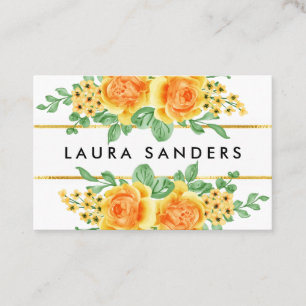 Elegant Yellow Orange Rose Flower Hair & Makeup Business Card