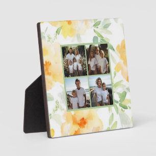 Elegant yellow orange watercolor floral 4 photo plaque
