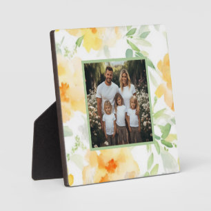 Elegant yellow orange watercolor floral photo plaque