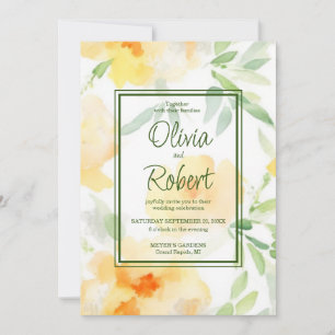 Elegant yellow orange watercolor floral Wedding Invitation
