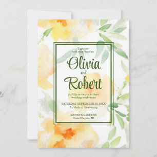 Elegant yellow orange watercolor floral Wedding Invitation