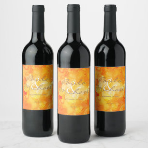 Elegant Yellow Orange Watercolor Wedding Wine Label