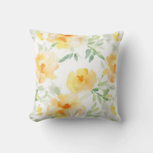 Elegant yellow peach orange watercolor floral cushion