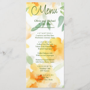 Elegant yellow peach orange watercolor floral menu