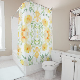 Elegant yellow peach orange watercolor floral  shower curtain
