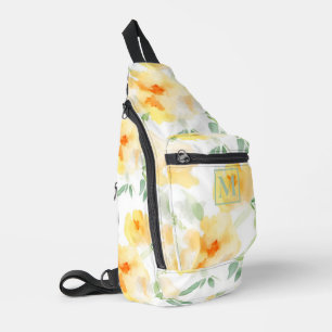 Elegant yellow peach orange watercolor floral sling bag