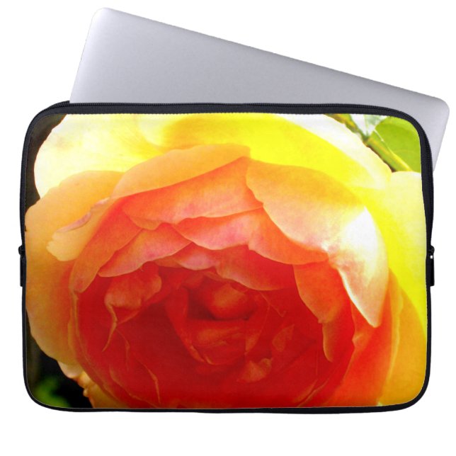 Elegant yellow peach red apricot floral rose laptop sleeve (Front)