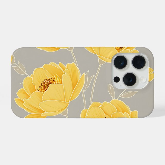 Elegant Yellow Peony Taupe Grey Modern Chic  iPhone Case (Back Horizontal)