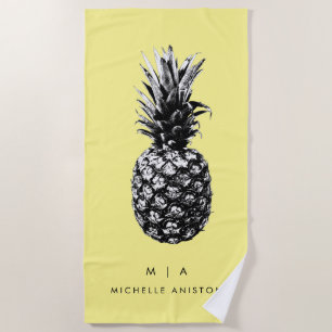 Elegant Yellow Pineapple Monogram Custom Beach Towel