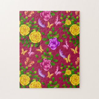Elegant Yellow, Pink And Purple Rose Flower Jigsaw Puzzle