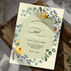 Elegant yellow purple florals wedding invitation