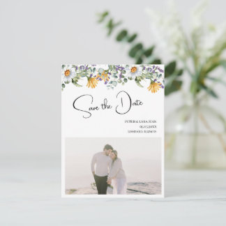 Elegant Yellow Purple Wildflower Wedding Save The Date