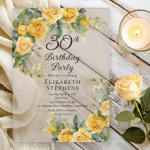 Elegant Yellow Rose 30th Birthday Party Invitation