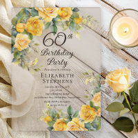 Elegant Yellow Rose 60th Birthday Party Invitation