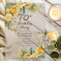 Elegant Yellow Rose 70th Birthday Party Invitation