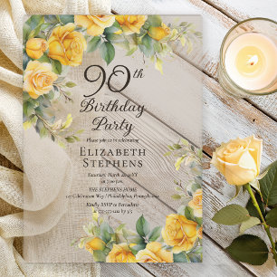 Elegant Yellow Rose 90th Birthday Party Invitation