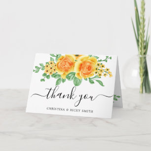 Elegant Yellow Rose Bouquet Flowers Wedding Thank  Thank You Card