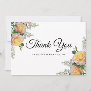 Elegant Yellow Rose Bouquet Flowers Wedding Thank You Card