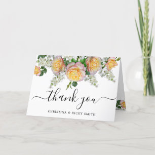 Elegant Yellow Rose Bouquet Flowers Wedding Thank  You Card