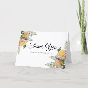 Elegant Yellow Rose Bouquet Flowers Wedding Thank  You Card