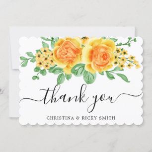 Elegant Yellow Rose Bouquet Flowers Wedding Thank You Card