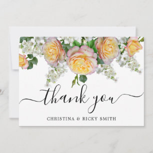 Elegant Yellow Rose Bouquet Flowers Wedding Thank You Card