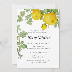 Elegant Yellow Rose Bridal Shower Invitation